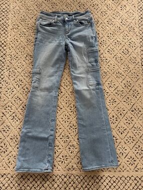 American Eagle Outfitters Light Blue Cargo Straight Jeans Size 00 Reg
